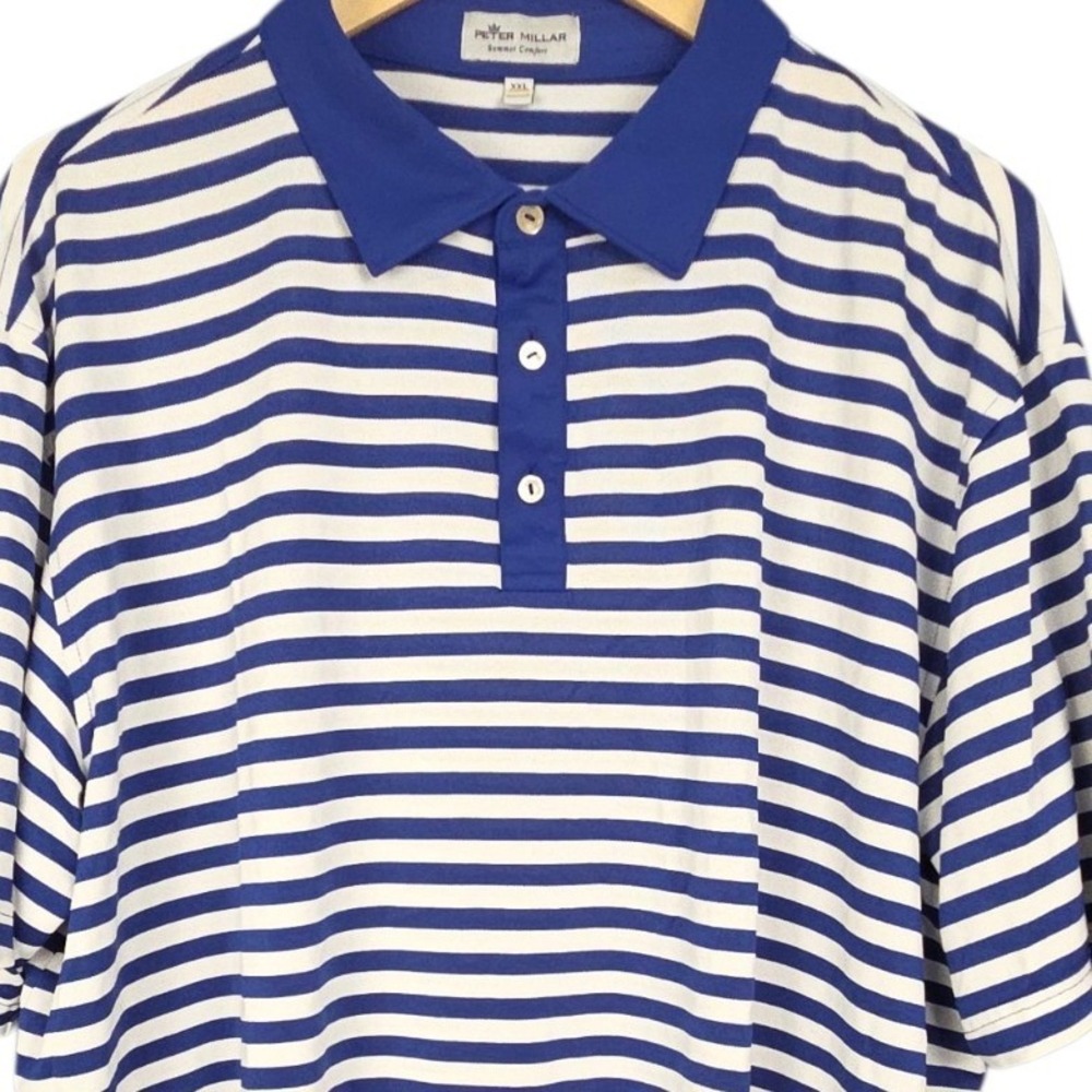 Peter Millar Summer Comfort Golf Polo Mens XXL Blue White Stripe Performance